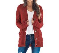 Uusollecy Damen Cardigan Langarm Strickjacke Herbst Winter Casual Strickcardigan Open Front Sweater mit Knopf S-XXL