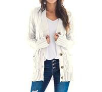Uusollecy Damen Cardigan Langarm Strickjacke Herbst Winter Casual Strickcardigan Open Front Sweater mit Knopf S-XXL