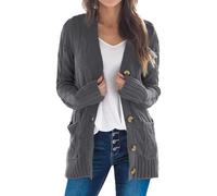 Uusollecy Damen Cardigan Langarm Strickjacke Herbst Winter Casual Strickcardigan Open Front Sweater mit Knopf S-XXL