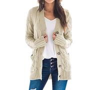 Uusollecy Damen Cardigan Langarm Strickjacke Herbst Winter Casual Strickcardigan Open Front Sweater mit Knopf S-XXL