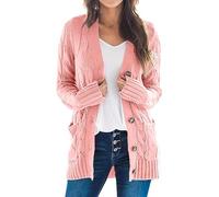 Uusollecy Damen Cardigan Langarm Strickjacke Herbst Winter Casual Strickcardigan Open Front Sweater mit Knopf S-XXL