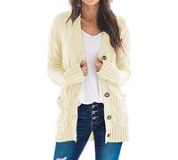 Uusollecy Damen Cardigan Langarm Strickjacke Herbst Winter Casual Strickcardigan Open Front Sweater mit Knopf S-XXL