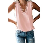 Uusollecy Damen Tank Top Sommer Ärmellose Chiffon Blusentop Spitzen V-Ausschnitt Weste Top Casual Shirt Tops Bluse Oberteile