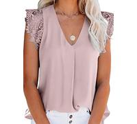 Uusollecy Damen Tank Top Sommer Ärmellose Chiffon Blusentop Spitzen V-Ausschnitt Weste Top Casual Shirt Tops Bluse