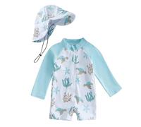 UV Badebekleidung Baby Badeanzug mit Sonnenhut UPF 50+ Schwimmanzug für Baby Junge Langarm Reißverschluss Kinderbadeanzug UV Schutz Bademode Mädchen Newborn Neoprenanzug Swimsuit Badekleider 0-3 Jahre