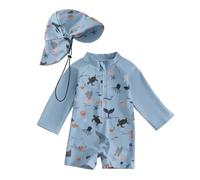 UV Badebekleidung Baby Badeanzug mit Sonnenhut UPF 50+ Schwimmanzug für Baby Junge Langarm Reißverschluss Kinderbadeanzug UV Schutz Bademode Mädchen Newborn Neoprenanzug Swimsuit Badekleider 0-3 Jahre