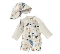 UV Badebekleidung Baby Badeanzug mit Sonnenhut UPF 50+ Schwimmanzug für Baby Junge Langarm Reißverschluss Kinderbadeanzug UV Schutz Bademode Mädchen Newborn Neoprenanzug Swimsuit Badekleider 0-3 Jahre