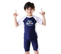 uv kinder langarm lässig, UV Badebekleidung Junge Zweiteiliger 2er Set Rashguard Badeshirt Schutzkleidung Schnelltrocknendes Bademode Sonnenschutz Kurzarm Schwimmshirt mit Badeshorts, Dunkelblau, XL