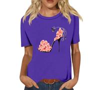 Uv Shirt Damen Atmungsaktive Lässig Laufshirt Fwandershirt Rundhals Sportshirt T Shirts Basic Festliche Glitzer Laufshirt Kurzarm Tankini Oberteil Damen Einzeln(2-Purple,L)