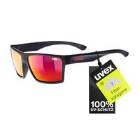 uvex LGL 29 - Sonnenbrille für Damen und Herren - starker Schutz vor Sonnenstrahlung - inkl Schriftzug auf den Bügeln - black matt/red - one size