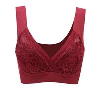 Uwdiohq 2024 Neuer Rosy -BH In Übergröße, Bequemer, Elastischer Spitzen-BH Mit Kabelloser Unterstützung Für Frauen Tank Top Gepolstert (Wine, XXXXXXL) Super Push Up BH Bra Minimizer Ohne Bügel