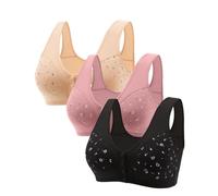 Uwdiohq 3Er- Bequemer -BH Für Senioren 2024 Neuer BH Mit Knopfverschluss Vorne Baumwoll-BHS Ältere Frauen Bustier Damen Gepolstert (Khaki, XXXXXXL) Super Push Up Bügelloser Testsieger T Shirt