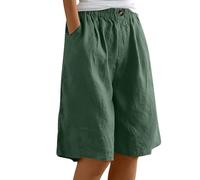 Uwdiohq Angebot Sale Damen Sommer Shorts aus Baumwollleinen Women's lockere Knielang elastische Taille Kurze Frauen Grosse Vintage Wandershorts lässige Strandshorts mit Tas Sale Angebote Bestellung