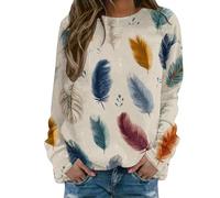 Uwdiohq Bedrucktes, Lässiges Sweatshirt Mit Rundhalsausschnitt, Langen Ärmeln Und Regulären Pullover Senfgelb (White, XXL) Weisses Damen Jacke Ohne Kapuze Weihnachten Kleid Kapuzenjacke Mädchen