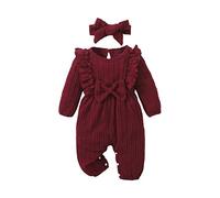 Uwdiohq Blitzangebote des Tages Langarm-Overall-Stirnband-Set für mit Textur und Schleife für 0 bis 18 Neugeborenen Set Body Erster Geburtstag Mädchen Baby Geschenk Mädch Sonderangebote Schnäppchen
