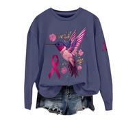 Uwdiohq Brustkrebs-Bewusstseins-Sweatshirt Für Frauen Mit -Print, Shirts, Brustkrebs-T-Shirt Jogginganzug (Navy, XXXL) Sweatshirts Pieces Sweatshirt Damen Schwarz Stehkragen Top Blau Weiser