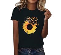 Uwdiohq Damen Frühling Rundhals Bedrucktes Loses Lässiges Kurzarm-T-Shirt Glitzer Festlich T-Shirt Teenager Mädchen Sexy Top Kurzarm Shirt Zum Binden Tshirt Mit Stickerei Blumen Weisse
