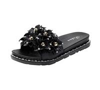 Uwdiohq Damen Hausschuhe Flach Aus Atmungsaktivem Sandalen Kristall Strand Für Frauen Böhmische Lässige Damenschuhe Flache (Black, 37) Latschen Slides Rutschfeste Gummi Badelatschen Sommer Leder