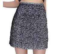 Uwdiohq Damen-Pailletten, Modisch, Hoch Tailliert, Schmal Geschnitten, Po-Lifting, Lässiger Kurzer Rock Samt Stoff (Grey, M) Tüllrock Grün Rosa Satin Damen Goldener Kurz Schwarz White Skirt Tüll