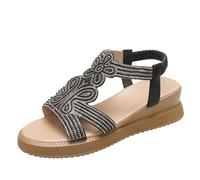 Uwdiohq Damen Sandalen Sommer Wandersandalen Freizeit Plateau Casual Elastic Slope Bottom Roman Schuhe Sommermode (Black, 39) Orthopädische Bequeme Weit Weite H Boho Trekkingsandale Sandalette