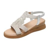 Uwdiohq Damen Sandalen Sommer Wandersandalen Freizeit Plateau Casual Elastic Slope Bottom Roman Schuhe Sommermode (Silver, 39) Outdoor Weite K Trekkingsandalen H Echtleder Wasserfest Slip In