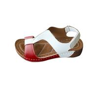 Uwdiohq Damen Sandalen Sommer Wandersandalen Freizeit Plateau Casual Side Hollow Paste Slope Bottom Roman Schuhe Sommermode (Red, 43) Gold Outdoorsandale Gemütliche Ortho Sun Orthopädisch