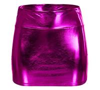 Uwdiohq Damen Sexy Vielseitiges Performance Kleid Pu Gesäß Rock Einfarbig Kurzer Strapse Mit (Hot Pink, XL) Gelber Tüllrock Lila Tree Skirt Womens Skirts Regenbogen Weißer Herzen Silber Glitzer