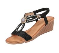 Uwdiohq Damen Sommer Bequem Keilabsatz Sandalen Bequeme Und Modische Mit Dickem Für (Black, 36) Sandals Women Strandschuhe Silver Shoes For Beach Ortho Sun Riemchen Schuhe Schaftsandalen Hallux