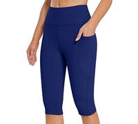 Uwdiohq Damen Sport Shorts 3/4 Baumwolle Blau Hohe Taille Yogahose Caprihose Elegant Damen Radlerhose Knielang Gymnastikhose Frauen Kurze Sport Shorts Meine Bestellung