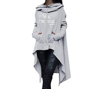 Uwdiohq Damen Sweatshirt Grau M Locker Glitzer Party Übergröße Kapuze Reissverschluss Baumwolle/Polyester 60/40% Extra Kurze Länge Alle Gelegenheiten Weihnachtlich