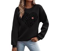 Uwdiohq Damen Sweatshirt Mit Print Rundhalspullover Herzmotiv Und Buchstabenprint Kapuzen (Black, XXXL) Winter Weihnachts Weihnachten Stehkragen Hoodie Old Money Aesthetic Clothes