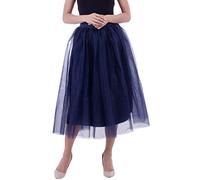 Uwdiohq Damen Tüllrock Mehrlagig Mesh Frauen Plus Size Plissee Princess Rock Bubble (Navy, One Size) Pinker Rosa Winter Faltenrock Schwarz Tellerrock Unterrock Weiß Midi Plisseerock Rot Tüll