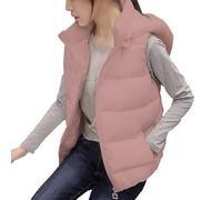 Uwdiohq Detachable Hat 2024 Autumn/Winter Women'S Cotton Vest Short Korean Version Slimming Down Coat Damen Unterhose (Pink, L) Daunenweste Steppweste Kurz Ärmellose Steppwesteweste Weste Lang