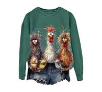 Uwdiohq Eagerlys Sweatshirt Mit Farbenfrohem, Lustigem Hühner-Kunstdruck Pullover Rosa Damen (Green, L) Sweater Baumwolle Schwarz Winter Someday Damenmode Los Angeles Tshirt Lustiges Shirt Pinke