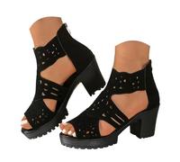 Uwdiohq Elegante Sandalen Damen Mit Absatz New Roman High Heel Chunky Oberbekleidung Fischmaul Open Toe (Black, 38) Hochzeitsschuhe Shoes Women Tanzschuhe Geschlossen Gold Pumps Schwarz