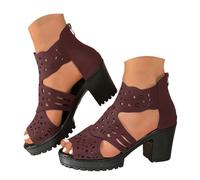 Uwdiohq Elegante Sandalen Damen Mit Absatz New Roman High Heel Chunky Oberbekleidung Fischmaul Open Toe (Red, 37) Schuhe Pumps Silber Glitzer Blaue Heels Grüne Damenschuhe 39 Schick In Schwarz