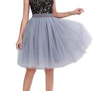 Uwdiohq Frauen Tüllröcke Knielanger Langer Für Erwachsene, Geschichtet, Kurzer Abschlussball, Midirock Reifen (Grey, XL) Tütü Damen Weißer Tüllrock Minirock Ballonrock Black Mini Skirt Roter