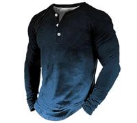 Uwdiohq Herren Frühling und langärmeliges T-Shirt lockeres bequemes Freizeithemd einfaches mit Farbverlauf Stromzähler Armbanduhr Klassische Passform Herrenhemden
