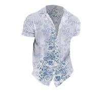 Uwdiohq Herren Sommer-Strandhemd, lässig, kurzärmelig, Mantel, locker Hemd Kurzarm Schlanke Passform Hemden Mode Klassisch Herrenhemden Atmungsaktiv Dehnbar Outdoor Tops