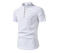 Uwdiohq Herrenmode Frühling und Sommer Lässig Kurzarm Stehkragen Bedrucktes Hemd Herren Atmungsaktive Oberteile Karo Klassische Passform Mode Tops Outdoor Männer Hemden Schwarz