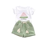 Uwdiohq Heute Deal Sonderangebote Kleinkind-Mädchen-Set mit kurzen Ärmeln und Buchstaben-Wassermelonen-Aufdruck, T-Shirt, Oberteil und Shorts, für 0 bis 4 Bodys 98 Kinder Sonderangebote Schnäppchen