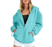Uwdiohq Hoodie Damen Oversize Reißverschluss Taschen Sweatshirt Lässige Kordelzug Jogging Trainingsjacke Basic Einfarbig Langärmeliges Kapuzenoberteil Kapuzenpullover Frauen Dünn