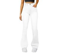 Uwdiohq Jeans Damen Flared fit Baggy Lang Jeanshosen High Waist Leichter Oversize Denimhose mit Knopfleiste Taschen Stretch Slim-Fit-Hose Freizeithose Passform für Wandern(Weiß,XL)
