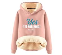 Uwdiohq Langärmliges Damen-Sweatshirt mit Buchstaben „Yes Im Freezing“, bedrucktem samtwarmem Kapuzenpullover Sexy Pullover Damen Duenne Hoodies Kapuze