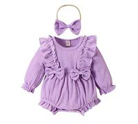 Uwdiohq Langarm-Overall-Stirnband-Set für mit Textur und Schleife für 0 bis 18 Neugeborenen Set Body Erster Geburtstag Mädchen Baby Geschenk Mädchen Geburt S