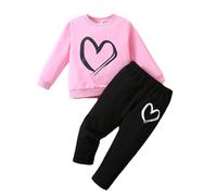 Uwdiohq Outlet Angebote Sale Kleinkind Kinder Kinder Kleinkind Baby Mädchen Langarm Herz Druck Tops Bluse Hosen Hosen Outfits Set 2PCS Kleidung Baby Girl Set New Geboren Kinder Jog Meine Bestellung