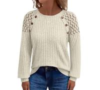 Uwdiohq Pullover Damen Langarmshirt Leichte Strickpullover Rundhals Spitze Casual Oberteil Herbst Lässig Elegant Loose Fit Pulli Sweatshirt Trendy Top(Lila,L)