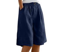 Uwdiohq Sale Angebote Damen Sommer Shorts aus Baumwollleinen Women's lockere Knielang elastische Taille Kurze Frauen Grosse Vintage Wandershorts lässige Strandshorts mit T Sale Angebote Bestellung