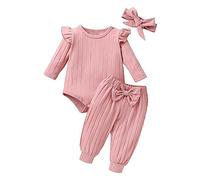 Uwdiohq Sale Angebote Langarm-Overall-Stirnband-Set für mit Textur und Schleife für 0 bis 18 Neugeborenen Set Body Erster Geburtstag Mädchen Baby Geschenk Mädchen Geburt S Tages Deal Sonderangebote