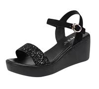 Uwdiohq Sandalen Damen Trekking Bequeme Orthopädische Modische Mit Absatz Für Damen, Schräge Keilabsätze, Plateau, Offene Zehenpartie, Bequem, Klobige Absätze, Pumps, Riemchensandalen Keilabsatz